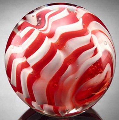 ART GLASS SPHERE / PAPERWEIGHT: RED RIPPLE - ART GLASS SPHERE / PAPERWEIGHT - HAND CRAFTED - 4" DIAMETER