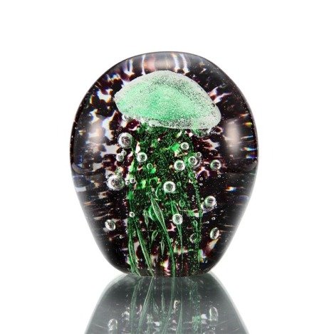 ART GLASS GREEN JELLYFISH GLOW IN THE DARK: ART GLASS GREEN JELLYFISH - 4" H X 3"D - HAND CRAFTED