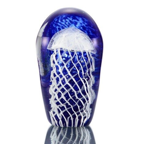 ART GLASS WHITE JELLYFISH: ART GLASS WHITE JELLYFISH - 6"H X 3.5"D - HAND CRAFTED