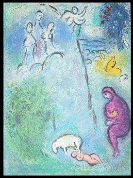 CHAGALL 1977 "DAPHNIS AND CHLOE" LITHOGRAPH: CHAGALL 1977 "DAPHNIS AND CHLOE" LITHOGRAPH - "CHLOE IS FOUND BY DRYAS" BY MARC CHAGALL FROM THE "DAPHNIS AND CHLOE" COLLECTION - PUBLISHED IN 1977 BY GEORGE BRAZILLER (BOOK PLATE) - APPROX. IMAGE SIZ