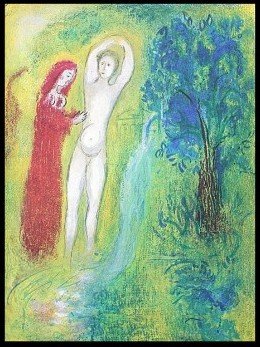 CHAGALL 1977 "DAPHNIS AND CHLOE" LITHOGRAPH: CHAGALL 1977 "DAPHNIS AND CHLOE" LITHOGRAPH - "DAPHNIS AND CHLOE BESIDE THE SPRING" BY MARC CHAGALL FROM THE "DAPHNIS AND CHLOE" COLLECTION - PUBLISHED IN 1977 BY GEORGE BRAZILLER (BOOK PLATE) - APPRO