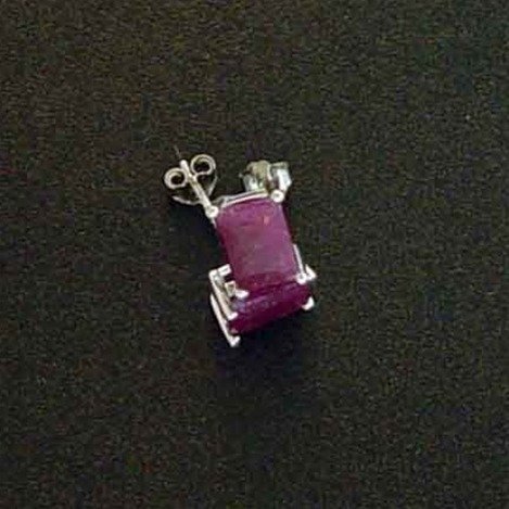 2 CT. RUBY STERLING EARRINGS: 2 CT. GENUINE RUBY STUD EARRINGS IN STERLING SILVER - ITEM: GEMSTONE EARRINGS - GEM TYPE: GENUINE RUBY STONES - GEM CUT: EMERALD CUT - GEM SIZE: 7 X 5 MM - SETTING STYLE: STUDS - STERLING SILVER SETTI