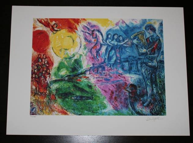MARC CHAGALL "ORPHEUS": MARC CHAGALL "ORPHEUS" - LIMITED EDITION GICLEE' ON HEAVY ARCHIVAL WOVE PAPER - NUMBERED IN PENCIL 56/375 - SIGNED IN THE PLATE - UNFRAMED - MINT - 22" X 17" APPX PAGE SIZE