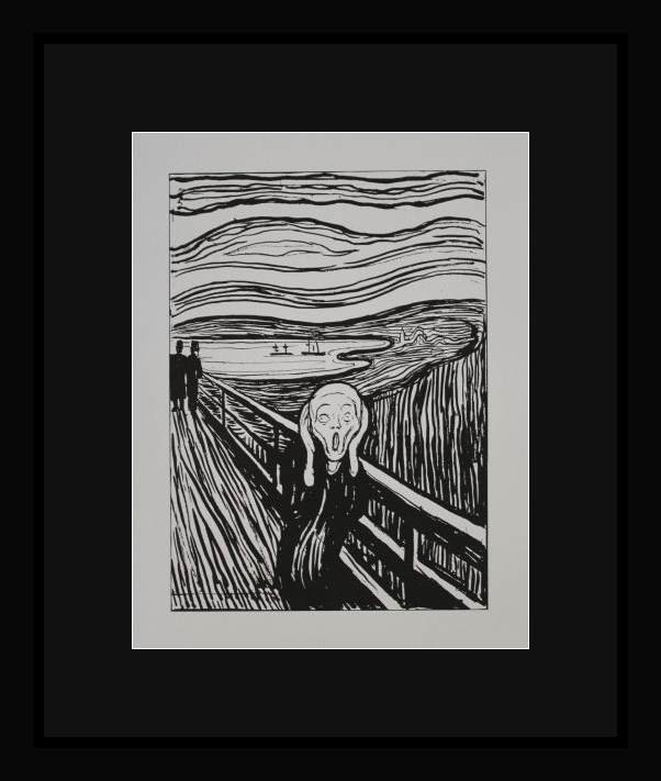 MUNCH "THE SCREAM" - FRAMED: Edvard Munch "The Scream" - After The 1943 Painting - Serigraph On Heavy Art Stock - Professionally Framed With Acid Free Mat And Solid Wood Frame - Image Appx. 8" X 12" - Framed Appx. 15" X 19".