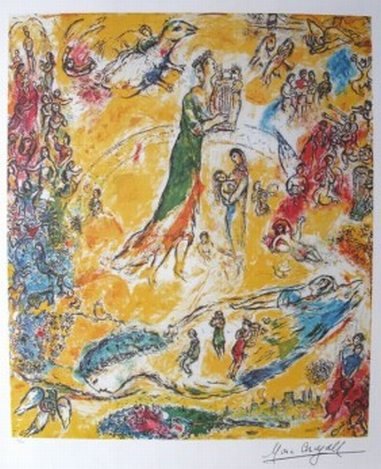 CHAGALL "SORCERER OF MUSIC" LITHOGRAPH: MARC CHAGALL "SORCERER OF MUSIC" - LIMITED EDITION LITHOGRAPH ON ARCHIVAL PAPER - IMAGE APPX 23.5" x 20" - MINT - UNFRAMED - NUMBERED IN PENCIL 36/500 - SIGNED IN THE PLATE - MINT