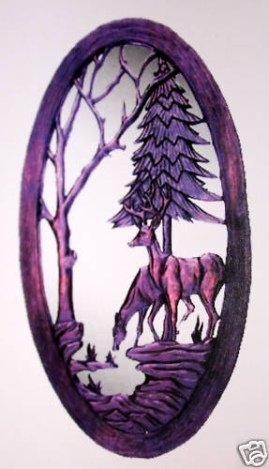 "DEER" - HAND CARVED WOOD MIRROR: "DEER" - 27X47- HAND CARVED - HAND STAINED - MADE OF MANY DIFFERENT HIGH QUALITY WOODS - WELL MAINTAINED - QUALITY