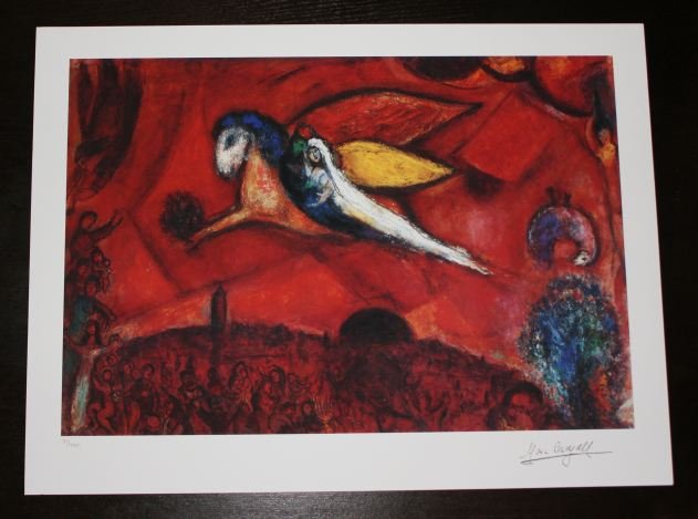 MARC CHAGALL "SONG OF SONGS IV": MARC CHAGALL "SONG OF SONGS IV" - LIMITED EDITION GICLEE' ON HEAVY ARCHIVAL WOVE PAPER - NUMBERED IN PENCIL 71/375 - SIGNED IN THE PLATE - UNFRAMED - MINT - 22" X 17" APPX PAGE SIZE