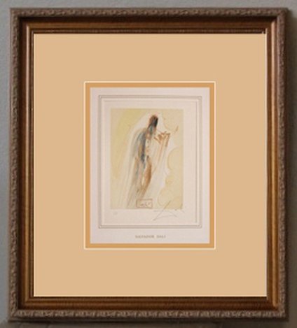 DALI HAND SIGNED ORIG. COLORED WOOD ENGRAVING - 1960: SALVADOR DALI HAND SIGNED COLORED WOOD ENGRAVING - 1960 - CREATED FOR DANTE'S "LA DIVINA COMMEDIA" - ARTIST'S PROOF - HAND SIGNED IN PENCIL BY DALI - NUMBERED IN THE LOWER LEFT CORNER "EA" IN PENCIL -