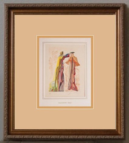 DALI HAND SIGNED ORIG. COLORED WOOD ENGRAVING - 1960: SALVADOR DALI HAND SIGNED COLORED WOOD ENGRAVING - 1960 - CREATED FOR DANTE'S "LA DIVINA COMMEDIA" - ARTIST'S PROOF - HAND SIGNED IN PENCIL BY DALI - NUMBERED IN THE LOWER LEFT CORNER "EA" IN PENCIL -