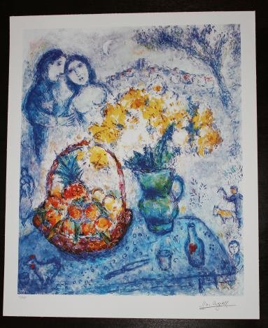 MARC CHAGALL "YELLOW BOUQUET": MARC CHAGALL "YELLOW BOUQUET" - LIMITED EDITION GICLEE' ON HEAVY ARCHIVAL WOVE PAPER - NUMBERED IN PENCIL 15/375 - SIGNED IN THE PLATE - UNFRAMED - MINT - 22" X 17" APPX PAGE SIZE