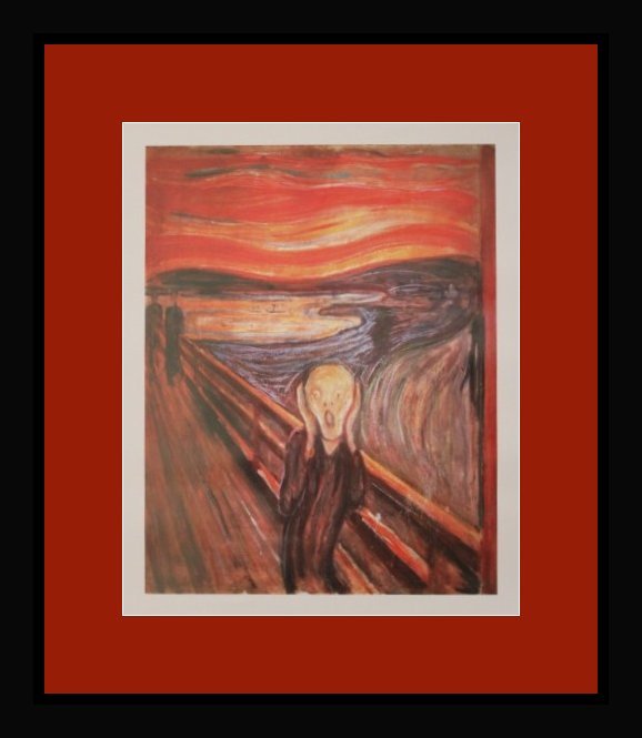 MUNCH "THE SCREAM" - FRAMED: Edvard Munch "The Scream" - After The 1943 Painting - Lithograph On Heavy Art Stock - Professionally Framed With Acid Free Mat And Solid Wood Frame - Image Appx. 15" X 11.75" - Framed Appx. 22" X 18.7