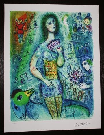 CHAGALL "CIRCUS FAN DANCER" LIMITED EDITION: MARC CHAGALL "CIRCUS FAN DANCER" - LIMITED EDITION GICLEE' - UNFRAMED - MINT - 22X17 APPX PAGE - NUMBERED 41/375