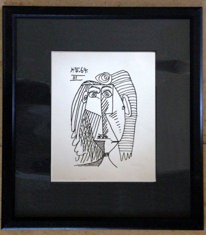 PICASSO 1970 "LE GOUT DE BONHEUR" LITHOGRAPH: THIS PICASSO "LE GOUT DE BONHEUR" LITHOGRAPH WAS PRINTED IN 1970 BY GUENTHER DIETZ IN MUNICH AND UNDER THE DIRECT SUPERVISION OF PICASSO. THE UNIQUE PROCESS UTILIZED TO PRODUCE THIS PIECE EMPLOYED TRA