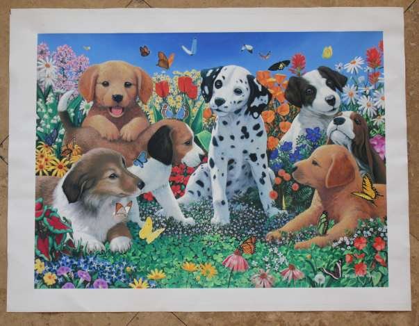 CHICK BRAGG "PUPPY GARDEN" - HAND SIGNED - ARTIST"S: Charles Lynn "Chick" Bragg "Puppy Garden" - Hand Signed Artist's Proof Giclee on Canvas Numbered "AP" - Image Appx. 21.5"x 29" - Canvas Appx 25.5"x33" - Comes Unframed