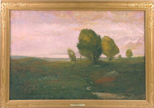 ATHERTON FURLONG (American, 19TH-20TH) NEWCOMB MACKLIN : ATHERTON FURLONG (19TH-20TH CENTURY) AMERICAN OIL ON CANVAS "AFTER THE RAIN" IN A PERIOD NEWCOMB-MACKLIN FRAME. Painting size is 26 1/4" x 36 1/4". Frame rabbet will fit this size pai