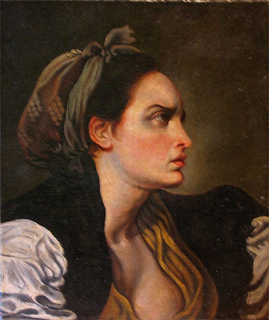 ITALIAN OLD MASTER PAINTING, MANNER OF GENTILESCHI: Italian Old Master in the Manner of Gentileschi. 17th Century Canvas. This appears to be a partial canvas of a larger painting. Measures 16 1/8" by 21 1/2"