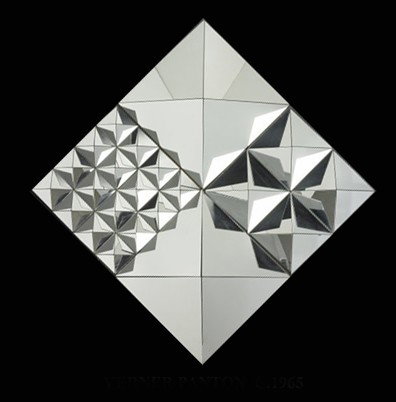 VERNER PANTON (Denmark 1926 - 1998) Mirror: Verner Panton mirror sculpture Panton Design Denmark, 1965 mirrored glass, aluminum 33"w x 33"d x 7"h This design, used by Panton in the decoration o