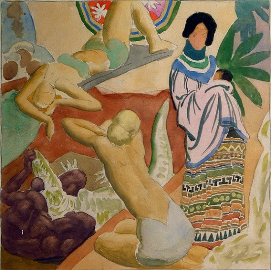 Eugene Francis Savage NA (American 1883-1978): Eugene Francis Savage NA (American 1883-1978) Two works: Watercolor "Biscayne Holiday Study 1935" 10 1/2" x 11 ( includes Seminole figure, bathers a
