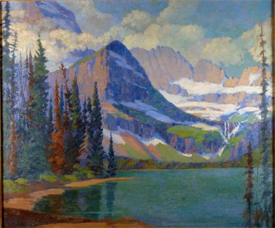 Charles Hallowell Stephens (American 1855-1931): Charles Hallowell Stephens (American 1855-1931) oil on canvas 25 x 30 "Grinnell Glacier, Glacier National Park" Montana" Original Newcomb Macklin Frame note:"The majority of works by Stephe
