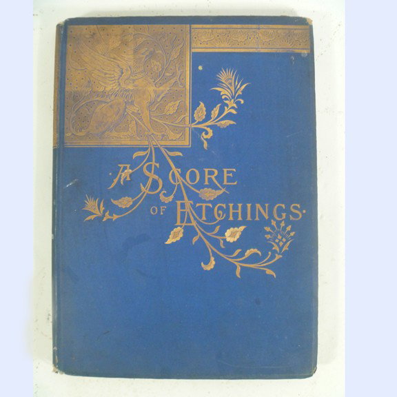 Book "A Score of Etchings": "A Score of Etchings", Dodd Mead and Co., New York, large folio, by Roger Riordan. Griffin embossed gold and cobalt cover.