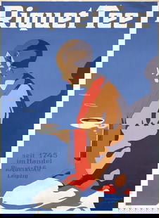 RARE Riquet Tee POSTER 1913 PLAKAT: Bergmüller, Karl 1864 - 1928Riquet TeeLithograph 191340.9 x 29.9 in. (104 x 76 cm)(A-) small tears at the edges, PS and browning from tape at the top edgeEstimate: $900Reserve: $500