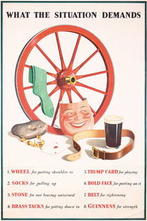 Original 1930s Guinness Poster: Anonymous - Great BritainGuinness - What the Situation DemandsOffset approx. 193859.8 x 40.1 in. (152 x 102 cm)(B+/A-) was folded horiz., small tears and minor creasing and staining at the