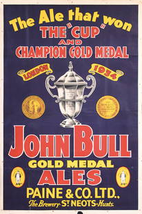 Original Poster John Bull Ales Beer 1930s: Anonymous - Great BritainJohn Bull AlesOffset 193459.8 x 40.1 in. (152 x 102 cm)(B+/B) was folded, small tears at the edges and folds, 10 in/25 cm tear and one small paper loss at the bottom edge,