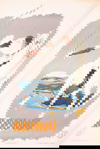 Original Poster Brioni Italy Polo Horse 1930s: Anonymous - ItalyBrioniOffset approx. 193839.3 x 26.7 in. (100 x 68 cm)(A-) tiny tears and minimal browning at the outer edgesEstimate: $550Reserve: $300