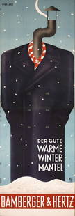 STUNNING Original Bamberger Poster EHLERS 1930: Ehlers, Henry 1897 -Der gute warme WintermantelOffset 193094.4 x 33 in. (240 x 84 cm)Condition / Description: (B+) in two sheets, small tears and tape stains at the edges, PS and slight browning