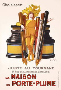 ORIGINAL JEAN D'YLEN Poster 1920s Ink Pen: D´Ylen, Jean 1886 - 1938La Maison du Porte-PlumeLithograph 192862.9 x 43.3 in. (160 x 110 cm)Condition / Description: (A) on linen, needle holes and minimal staining in the outer edgesEstimate: