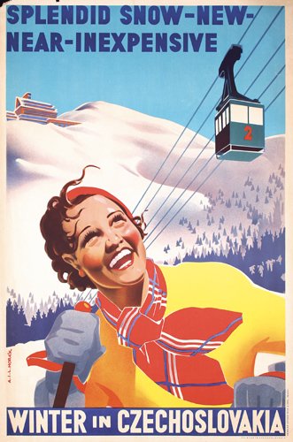 Original 1930s Czech Ski Travel Poster