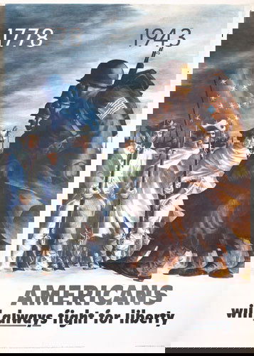 ORIGINAL US WW II Fight for Liberty Poster: Perlin, Bernard 1918 - Americans will always fight for liberty Offset 1943 40.1 x 28.3 in. (102 x 72 cm) Condition: (B+) was folded, small tears and creasing at the edges and at the folds, minor wear