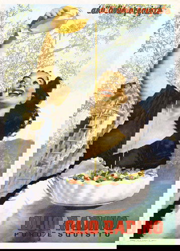 VINTAGE Italian Olive Oil Poster 1950s ORIGINAL: Boccasile, Gino 1901 - 1952 Olio Radino Offset approx. 1950 55.1 x 39.3 in. (140 x 100 cm) Condition: (A-) on linen, tiny paper loss in the top right corner, small tears and minimal browning in the ma