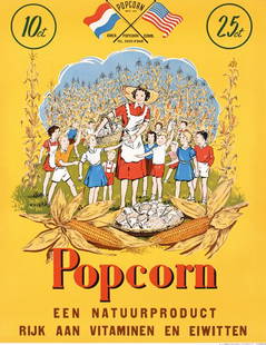 Great Original 1930s Popcorn Poster: Anonymous - NetherlandsPopcornOffset approx. 193024 x 18.5 in. (61 x 47 cm)Printer: M.C. Bezem´s Drukkerij Volharding, RotterdamCondition / Description: (A-) on linen, poster may have had narrow