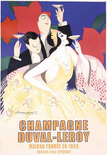 STUNNING Original Mauzan Champagne Poster: Mauzan, Achille Lucien 1883 - 1952Champagne Duval-LeroyLithograph 199944.4 x 30.7 in. (113 x 78 cm)Printer: Distil Editions, ParisCondition / Description: (A) on linen, tiny tears at the edges,