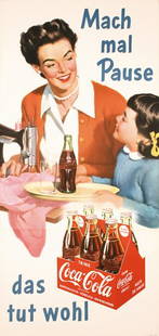 Great Original 1950s Coca Cola Poster Plakat: Anonymous - GermanyCoca-Cola - Mach mal Pause das tut wohlOffset 195670 x 33 in. (178 x 84 cm)Printer: no informationCondition / Description: (A-) tiny tears, PS and minor browning from tape at the