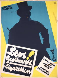 Rare Original 1920s LUDWIG HOHLWEIN Poster Plakat: Hohlwein, Ludwig 1874 - 1949Grathwohl ZigarettenOffset 192146.8 x 34.6 in. (119 x 88 cm)Printer: Graphia. MünchenCondition / Description: (B+/B) was folded, tears and tape staining at the edges and