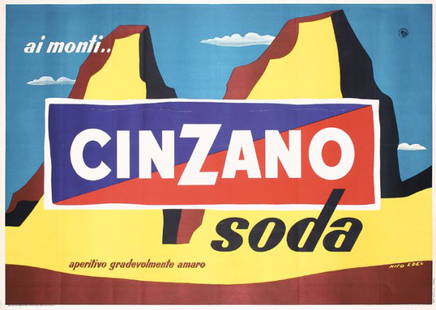 Old Original Cinzano Soda Poster: Edel, Nico 1901 - 1971Cinzano SodaOffset 195439.3 x 55.1 in. (100 x 140 cm)Printer: Gros Monti & C., TorinoCondition / Description: (B+/B) was folded, small tears at the edges and at the folds, two