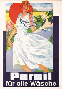 BEAUTIFUL Original 1930s Persil Poster Plakat: Axster-Heudtlass, Werner vonPersil für die WäscheOffset 193247.2 x 33 in. (120 x 84 cm)Printer: Henkel & Cie., DüsseldorfCondition Details: (A-/B+) in two sheets, small tears in the margins, PS