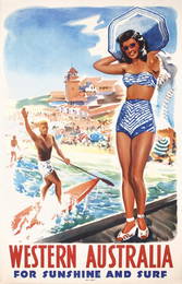 357: Original AUSTRALIA Travel Poster Beach Surfing 40s