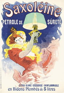 Original Vintage JULES CHERET 1900 Saxoleine Poster: Cheret, Jules 1836 - 1932 Saxoleine Lithograph 1900 48.8 x 33.8 in. (124 x 86 cm) Printer: Chaix, Paris Condition Details: (A-) was folded, on linen