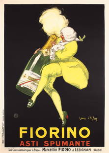 Original 1920s French Jean D'Ylen Fiorino Poster: D´Ylen, Jean 1886 - 1938 Fiorino - Asti Spumante Lithograph 1922 62.9 x 45.2 in. (160 x 115 cm) Printer: Vercasson, Paris Condition Details: (A-) on linen, unobtrusive tears in black background at