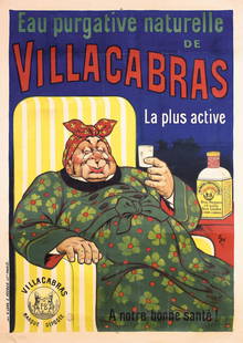 Rare Original 1900 EUGENE OGE French Advertising Poster: Oge, Eugene 1869 - 1936 Villacabras - Eau Purgative Lithograph ca. 1907 55.1 x 39.3 in. (140 x 100 cm) Printer: H. Laas & E. Pecaud, Paris Condition Details: (B+/B) was folded, on linen (old), minor