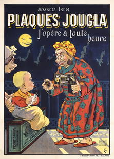 Original Vintage 1900s French Poster Humor Oge Art: Oge, Eugene 1869 - 1936 Plaques Jougla Lithograph 1904 51.5 x 37 in. (131 x 94 cm) Printer: Bouquet & Barry, Paris Condition Details: (B+) was folded, on linen, small repaired tears and tiny losses