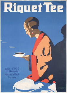 RARE Original Vintage 1913 Riquet Tea Poster: Bergmuller, Karl 1864 - 1928Riquet TeeLithograph 191340.9 x 29.9 in. (104 x 76 cm)Printer: Emil Gerasch, LeipzigCondition Details: (A-) on linen, small tears at the edges