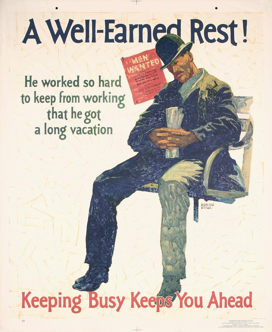 RARE Original 1929 Mather Work Poster Well-Earned Rest (1 of 1)