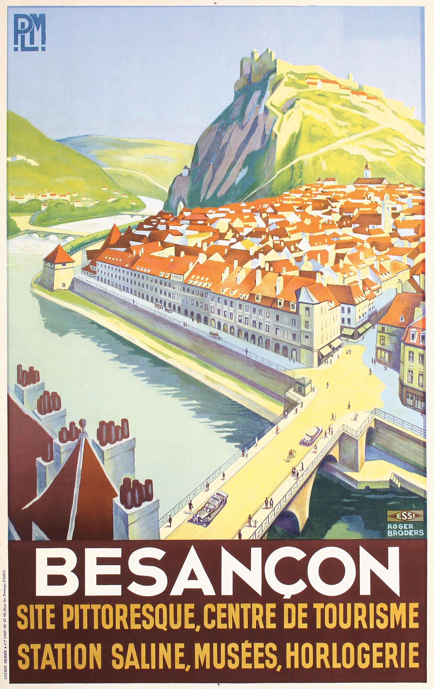 Original Vintage 1920s/30s Roger Broders Travel Poster: Broders, Roger 1883 - 1953BesanconLithograph ca. 192838.9 x 24.8 in. (99 x 63 cm)Printer: Lucien Serre, ParisCondition Details: (A) on linen