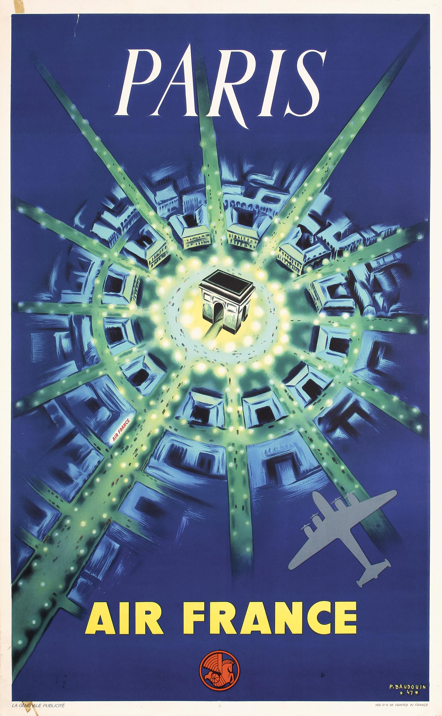 Original Vintage 1950s Air France PARIS Poster Baudouin (1 of 1)