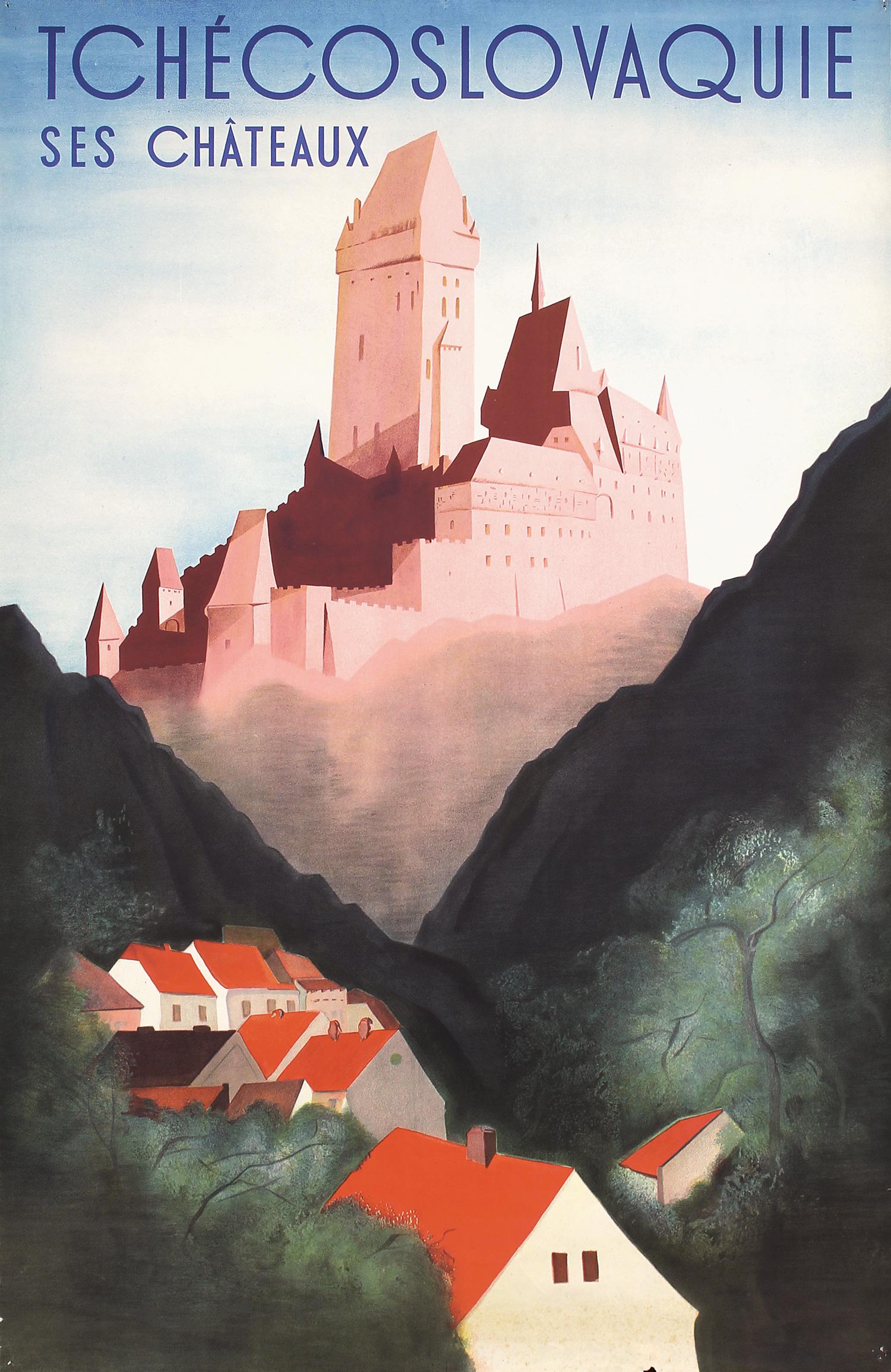Original Vintage 1930s Czech Travel Poster Castles: Anonymous - Czech Republic Tchecoslovaquie - ses chateaux Offset ca. 1930 37 x 24 in. (94 x 61 cm) Printer: no information Condition Details: (A-/B+) minimal tears and one tiny loss at the edges, mino