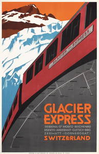 Rare 1930s Swiss Zermatt Glacier Express Travel Poster